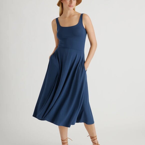 Quince Tencel Jersey Fit & Flare Midi Dress, Navy Blue, NWT (XS, S, M, L, XL) - Picture 3 of 6